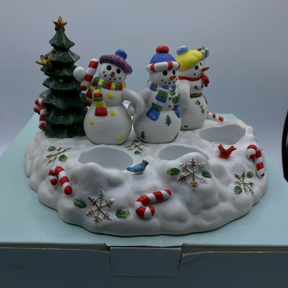 Partylite Snowbell Collection 3 Snowmen Trio Tea Light And Pillar Candle Holder - Picture 7 of 11